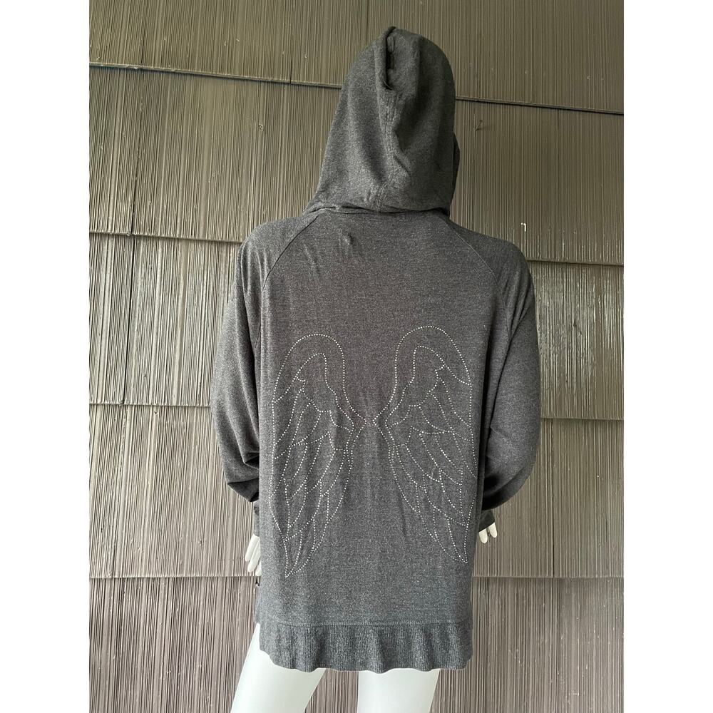 🔥Victoria’s Secret Dark Gray Zip Up Hood Y2K Rhinestones Angel Wings Women L